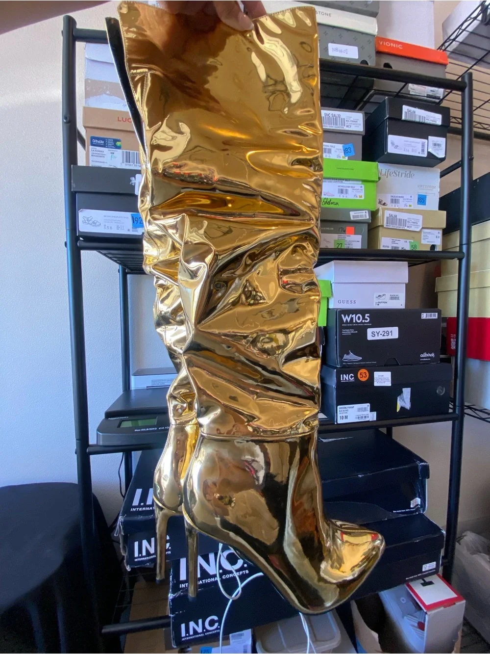 INC International Concepts Metallic Gold Over-the-Knee Stiletto Boots